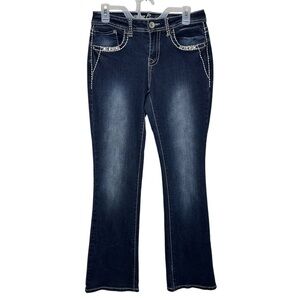 Sexy Couture Boot Cut Dark Wash Fade Diamond Embellished Jeans - Women’s Size 9